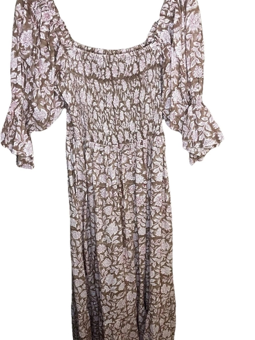Beachwood Baby The Amara Dress Guava Floral Smocked Maxi M/L